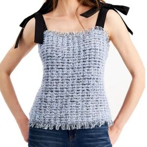 Chic Tweed Tank Top with Black Bow Straps